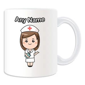Personalised Gift Nurse in White Dress Mug Money Box Cup Hospital Hat NHS Girl - Picture 1 of 21