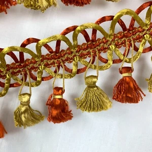 New BTY Scroll Gimp with Double Scalloped Tassel Trim Fringe Burnt Orange Gold - Picture 1 of 8