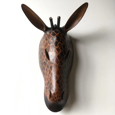 Vintage African Giraffe Face Mask Wood Wall Hanging Wooden Mask - Image 1 of 4