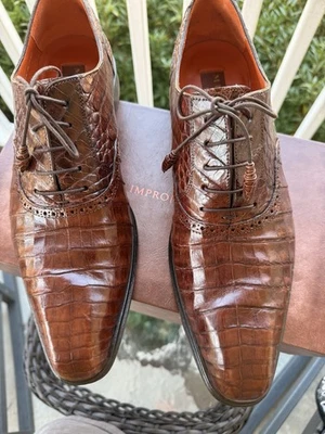 Mezlan Men's Platinum Genuine Crocodile Shoes Size 11.5 Brown Spain MSRP $1200 - Image 1 of 4