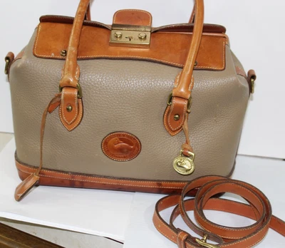 Dooney Bourke Taupe Brown Vintage Doctor Bag Satchel AWL Leather Crossbody Purse - Image 1 of 4