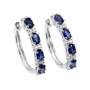 925 Sterling Silver Earrings Oval Blue Sapphire 5x3mm Natural Gemstone Jewelry - Picture 1 of 13