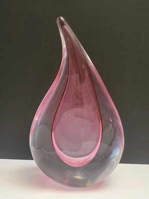 Tear Drop Art Glass Paperweight Made in Poland Pink/Clear Colors 10" - Image 1 of 4