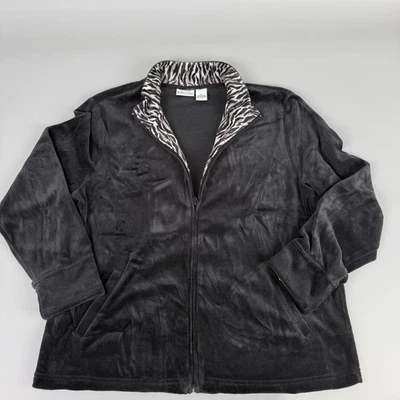 Kim Rogers Petite Mujer Cremallera Completa Terciopelo Chaqueta Cuello Gris Talla PL Foto 1 de 4