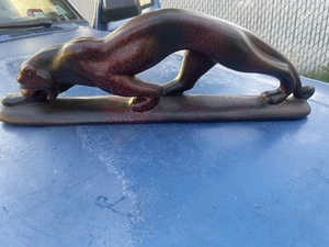 Vintage MCM Stalking Panther 18” x6” Ceramic Red Black LAVA Color Very Unique - Picture 1 of 10