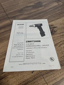 Sears Craftsman 3/8 Inch Cordless Drill Driver Manual 315.111320 - Picture 1 of 1