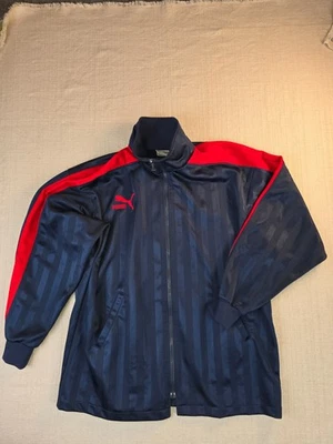 Chaqueta deportiva Puma pequeña azul marino y rojo envejecida logotipo grande importada de Japón Foto 1 de 4