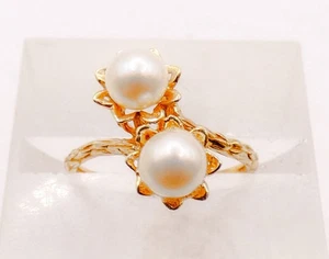 10K Yellow Gold Two Pearl Flower Bypass Sz 6 Ring 2.2g - Picture 1 of 7