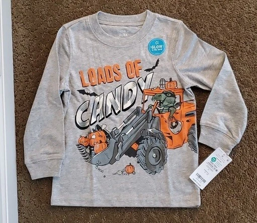 Camiseta masculina CARTER'S Halloween dinossauro CARGAS de doces tamanho 12 18 24 meses 2T nova com etiquetas - Imagem 1 de 2