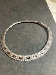 Vintage Silver Tone Greek Key Necklace B142 15” - Picture 1 of 6