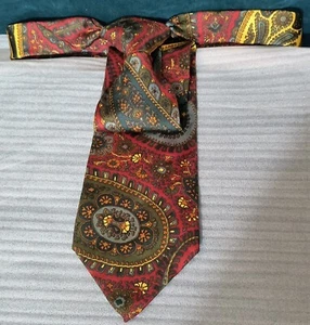 Stafford Dress 100% Italian Silk Neck Tie Paisley Print Burgundy Green Gold - Picture 1 of 3