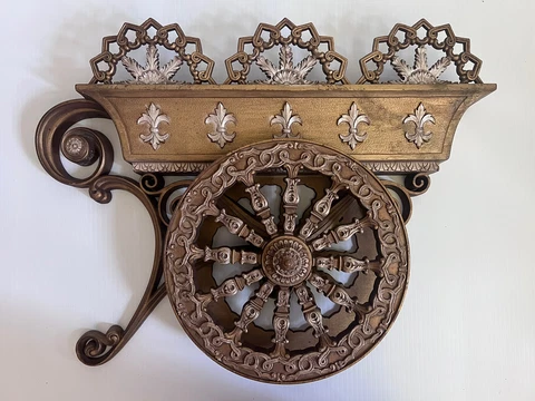 Vtg 1971 3D Flower Cart MCM Hollywood Regency Gold Burwood Wall Plaque Planter Cover