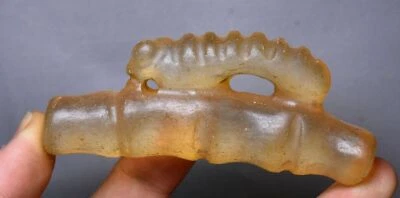 9CM China Hongshan Culture Yellow Crystal FengShui Bamboo Insect Amulet Pendant - Image 1 of 4