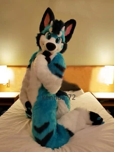 Husky Long Fur Dog Fox Mascot Costume Blue Fursuit Party Cosplay Game Adult - Picture 1 of 3