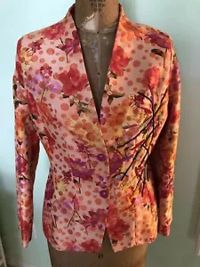 VINTAGE JANINE DRAY COCKTAIL JACKET FLORAL BEADED SILK BLEND ORANGE RED SIZE 8 - Picture 1 of 10