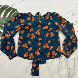 Modcloth Collectif Oakley Winter Floral Blouse Top Size 0 3XS New Blue Orange - Picture 1 of 13