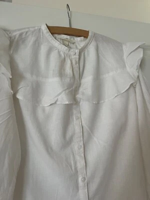 H&M white linen mix blouse with ruffle.  Size S.  NWT  RRP £22.99 - Image 1 of 4