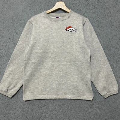 Moletom vintage anos 90 Denver Broncos gola redonda juvenil L cinza NFL feito nos EUA - Imagem 1 de 4