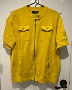 Cárdigan Suéter LAUREN Ralph Lauren Para Mujer 2X Cremallera Frontal Mangas Cortas Amarillo - Imagen 1 de 10