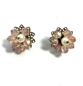 Womens Earrings Pastel Pink & White Beaded Fashion Pierced - Picture 1 of 4