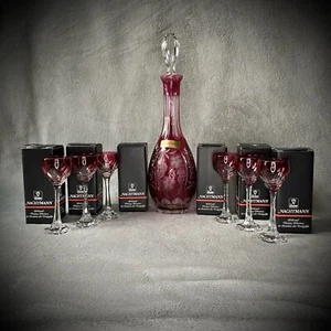 Nachtmann Bleikristall - Decanter & 6 Liquor Glasses Set - Cut-to-Clear - Ruby - Picture 1 of 24