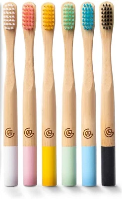 Greenzla Kids Bamboo Toothbrushes 6 Pack BPA-Free Soft Bristles Eco-Friendly