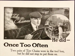 1916 American Chain Company Ghost In Car Tire Chains Bridgeport CT Print Ad - Picture 1 of 7