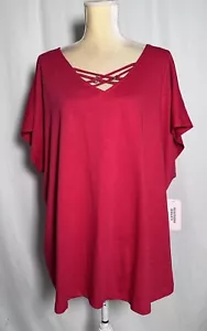 Allison Daley Women T- Shirt Top Tee 3X Short Sleeve Cotton Blend Stretch Red - Picture 1 of 16