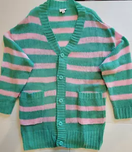 LulaRoe - Maglione Cardigan Maglia Lucille - Donna Taglia Media, Nuovo (Verde-Rosa) - Foto 1 di 2