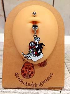 NIGHTMARE BEFORE CHRISTMAS JACK SALLY Zero Dangle Belly Button Navel Ring - Picture 1 of 1