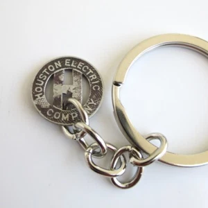 HOUSTON TX Transit Token Keychain - Repurposed Vintage Silver Coin Key Chain Fob - Picture 1 of 3