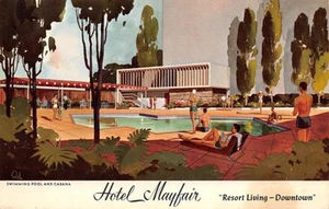 Piscina HOTEL MAYFAIR Los Angeles, CA Roadside c1950s postal vintage - Imagen 1 de 2
