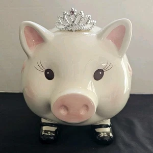 Mud Pie “Little Princess “ Piggy Bank w/Tiara Glossy Finish Large 9" - Picture 1 of 16