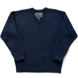 Vintage Abercrombie & Fitch Solid Knit Sweater Wool Navy Blue Professor 90s L - Picture 1 of 6