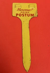 Antike Werbung Ladenaufsteller Preisschild Schildhalter POSTUM Getränk, nervös? - Bild 1 von 5