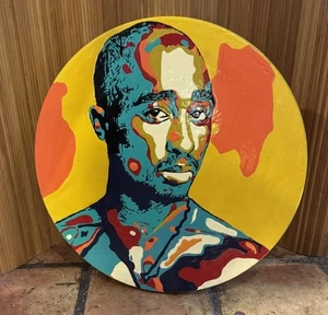 Original 2 Stück Acryl Gemälde auf Holz 24 Zoll rund Retro Rap Gott - Bild 1 von 3