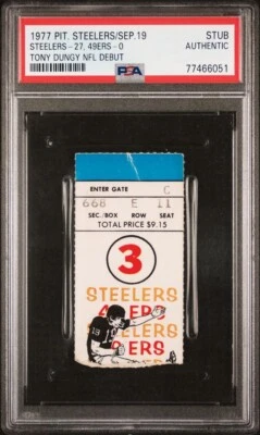 Boleto debut de Tony Dungy NFL 1977 TALÓN HOF STEELERS VS SF 49ERS 19/09/77 POP 1 PSA Foto 1 de 4