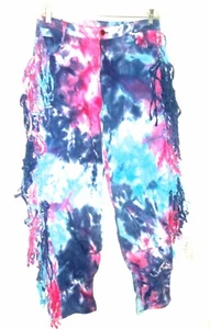 Daisy dunkelblau & rosa Batik Jeans mit Fransen Seiten Plus Größe 1X Neu mit Etikett - Bild 1 von 5