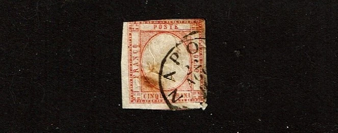 1861 DOS SICILIAS ITALIA 5gr C. RoseV. Emmanuel II IMPERF Sc#23 ¡Usado Postalmente! Foto 1 de 1