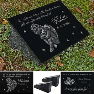 Bambino stellato lapide granito 50x30 cm + supporto incisione desiderio + motivo angelo g12s - Foto 1 di 4