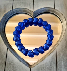 Silver Foil Lampwork Glass Heart Beads 20mm Blue - New in a strand of 20 hearts - Picture 1 of 1