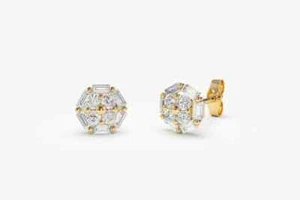 Baguette and Round Cluster Moissanite Earrings For Women in 925 Sterling Silver - Picture 1 of 6