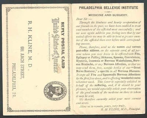 1893 Phila Pa Bellevue Institute Treats Various Diseases & Requests See Info - Picture 1 of 2