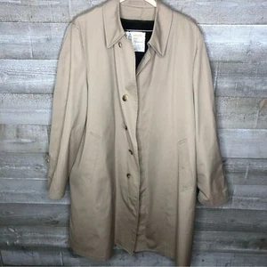London Fog men 46R vintage fur trim beige mens trench coat button down  - Picture 1 of 5