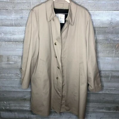 London Fog men 46R vintage fur trim beige mens trench coat button down  - Image 1 of 4