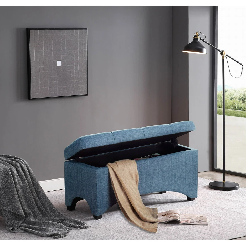 Beautiful 42" Entryway Pintucked Stylish Storage Organizer Bench, Blue - Image 1 of 4