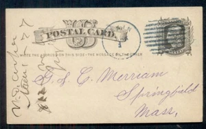 1877 PEKIN ILL & GRANDE GRID elegante cancelación en azul en tarjeta de 1 ¢, en muy buen estado - Imagen 1 de 1