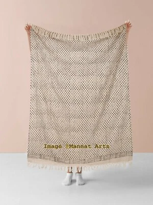Hand Block 100% Cotton Blanket Handmade Beach Throw MudCloth Blanket Traditional - Image 1 of 4