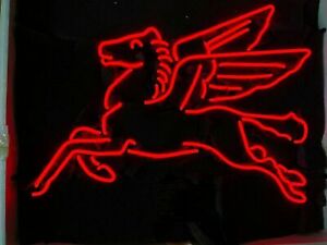 Mobil Gas Oil Flying Horse Pegasus Neon Light Sign 20"x16" Beer Bar Lamp