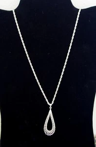 Italian 24 Inch Sterling Necklace W/ Teardrop Pendant- Rope patterns 11.8 grams - Picture 1 of 7